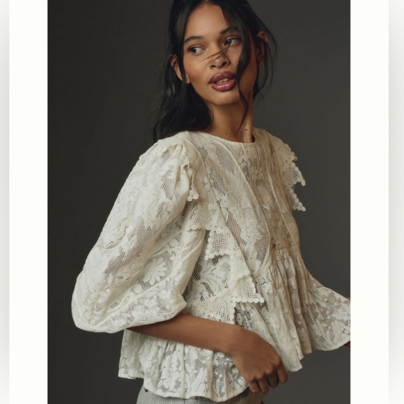 ANTHROPOLOGIE x Forever That Girl Ivory Lace Babydoll Boho Blouse NWT Small - Picture 1 of 14